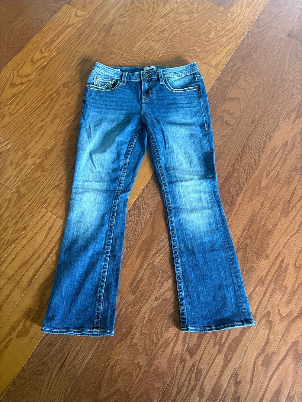 Vigoss Medium Blue Flared Jeans with Subtle Whiskering